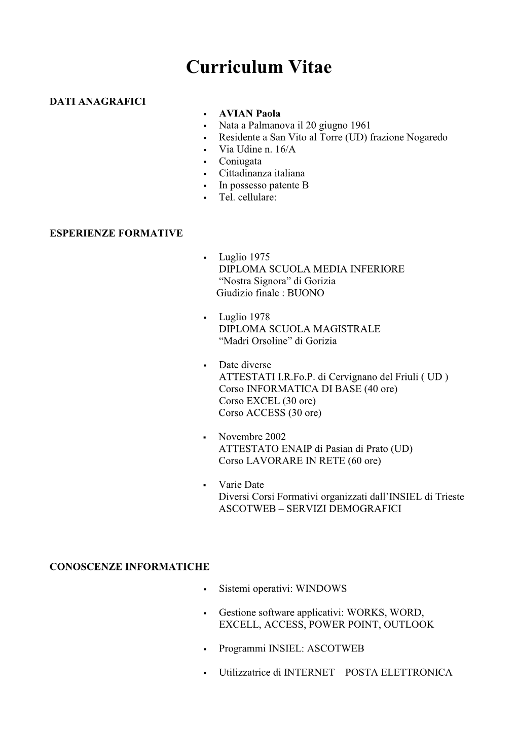 Curriculum Vitae AVIAN