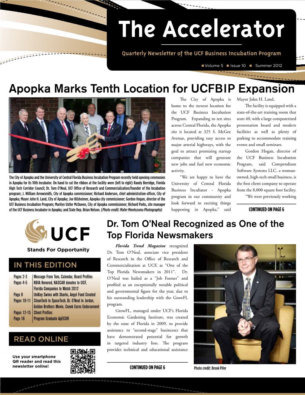 Apopka Marks Tenth Location for UCFBIP Expansion the City of Apopka Is Mayor John H