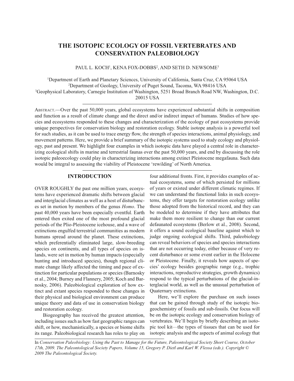 The Isotopic Ecology of Fossil Vertebrates and Conservation Paleobiology