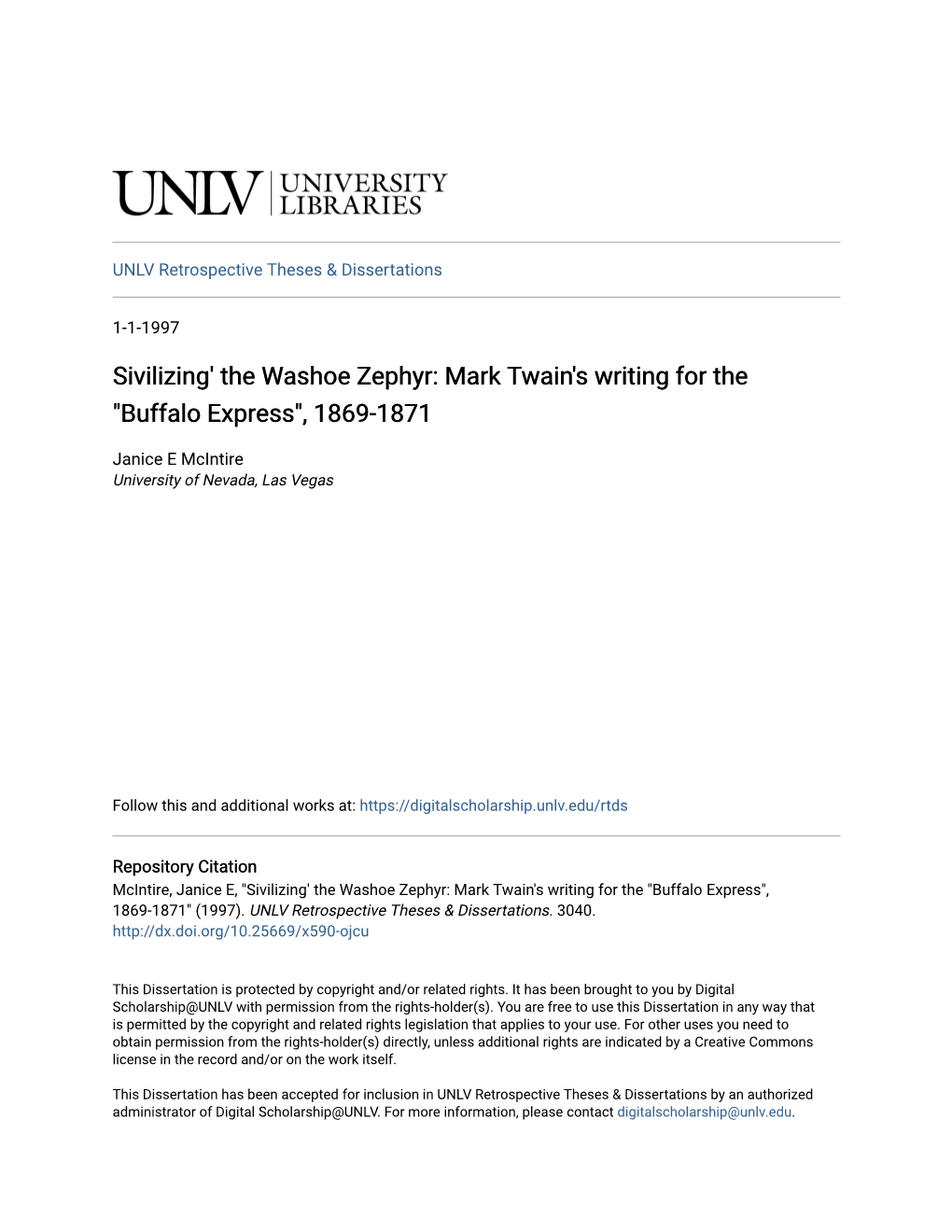 Sivilizing' the Washoe Zephyr: Mark Twain's Writing for the 