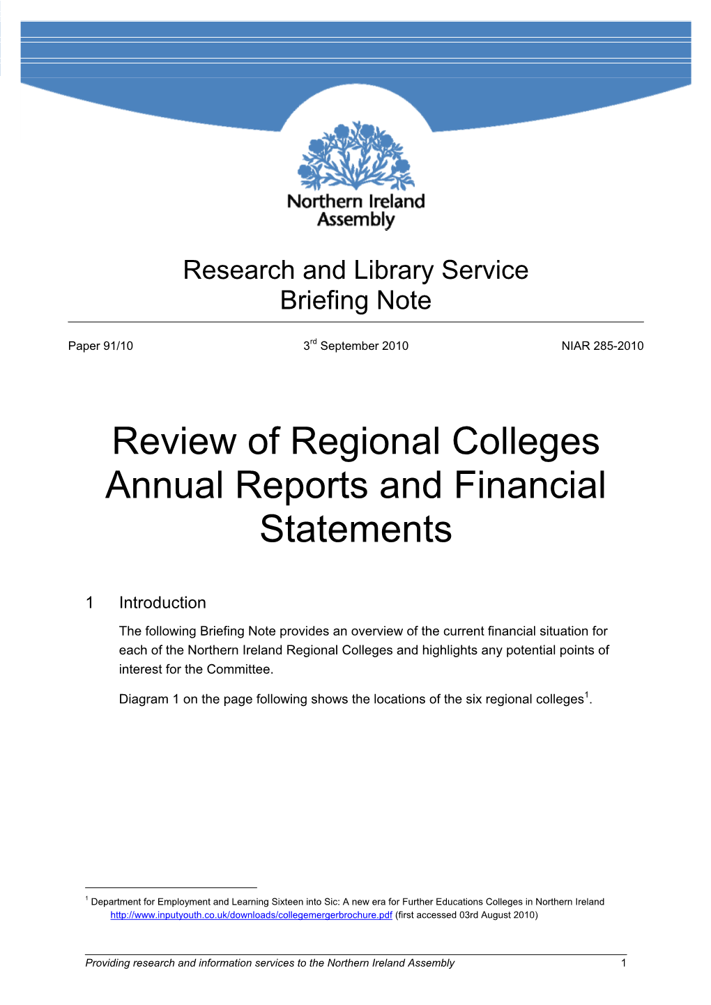 Review of Regional Colleges Annual Reports and Financial Statements