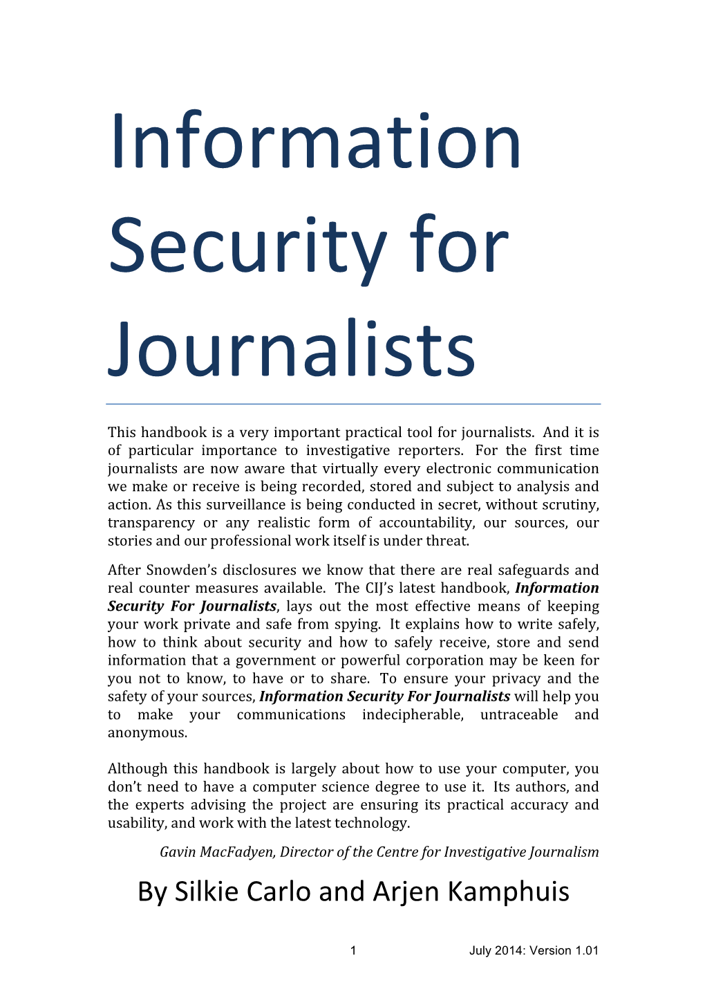 Information Security for Journalists Handbook (2014)