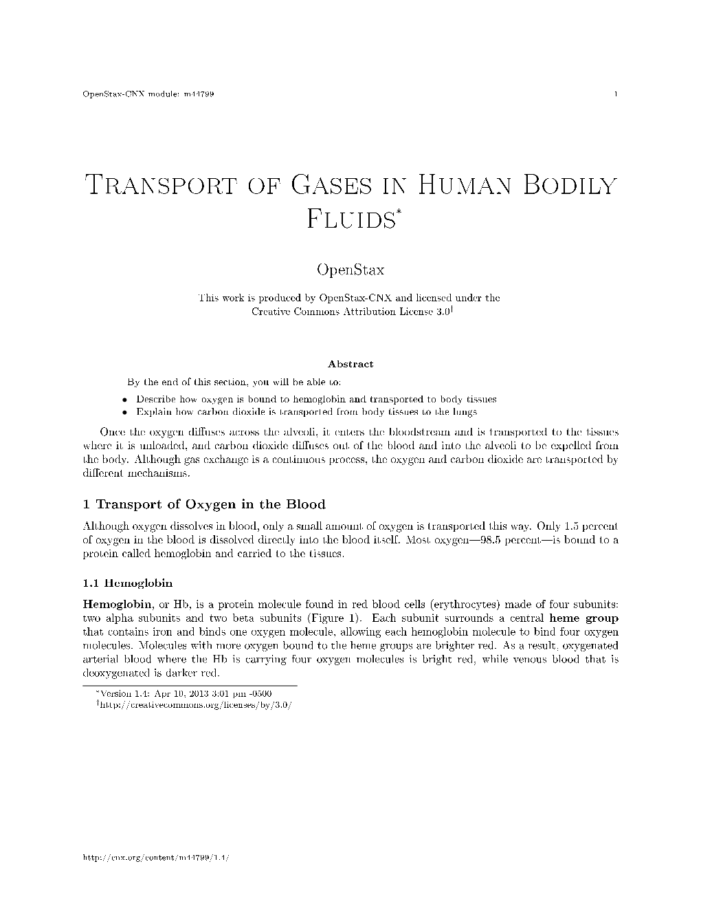 Transport of Gases in Human Bodily Fluids*