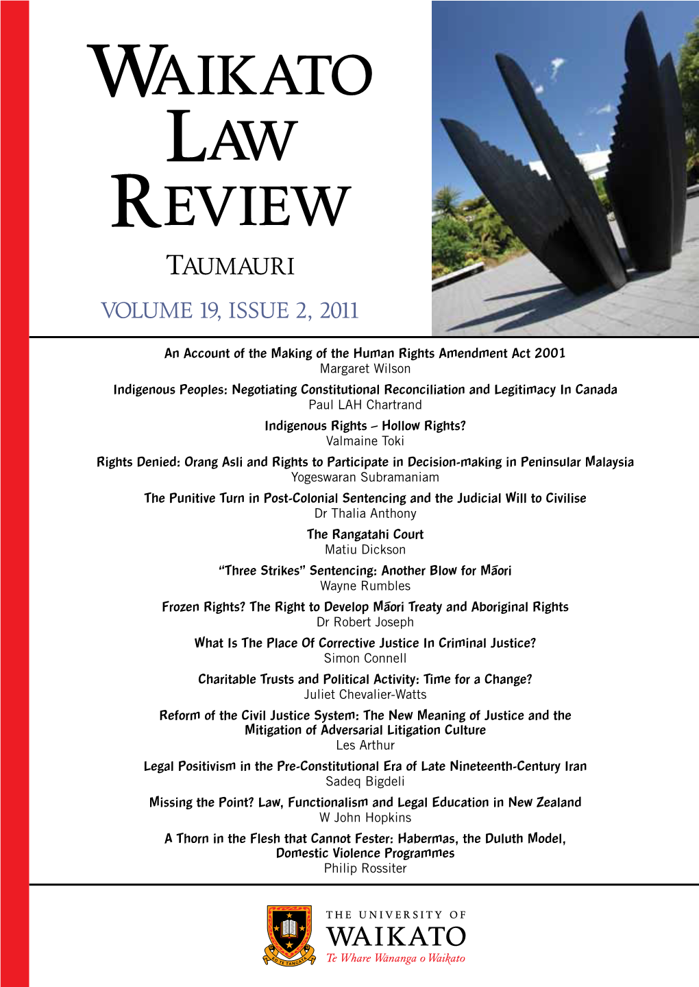 Waikato Law Review Taumauri Volume 19, Issue 2, 2011