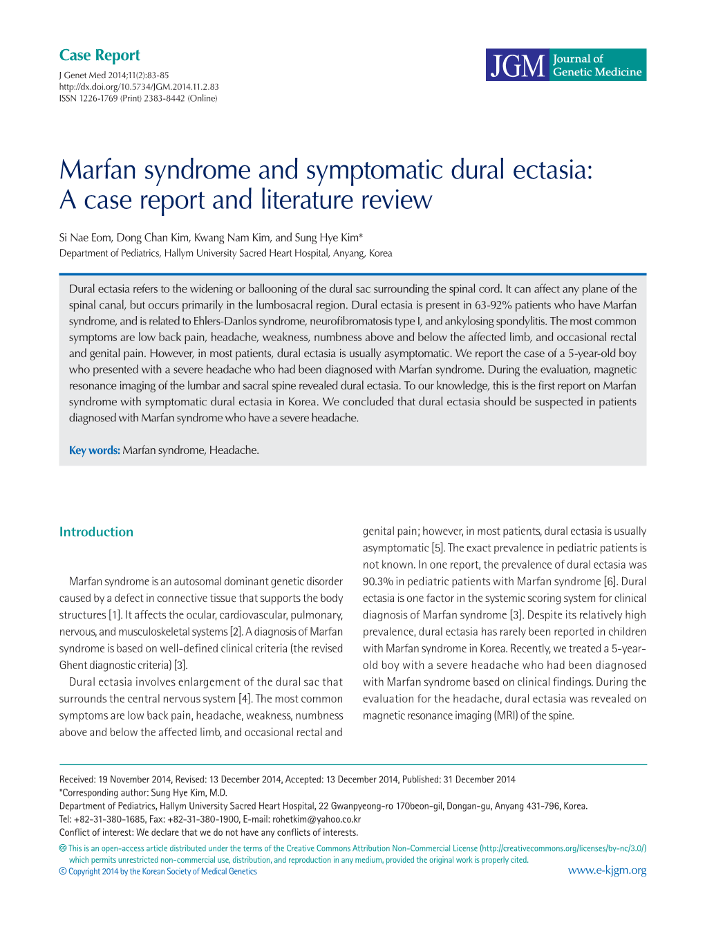 Marfan Syndrome and Symptomatic Dural Ectasia: a Case Report and Literature Review