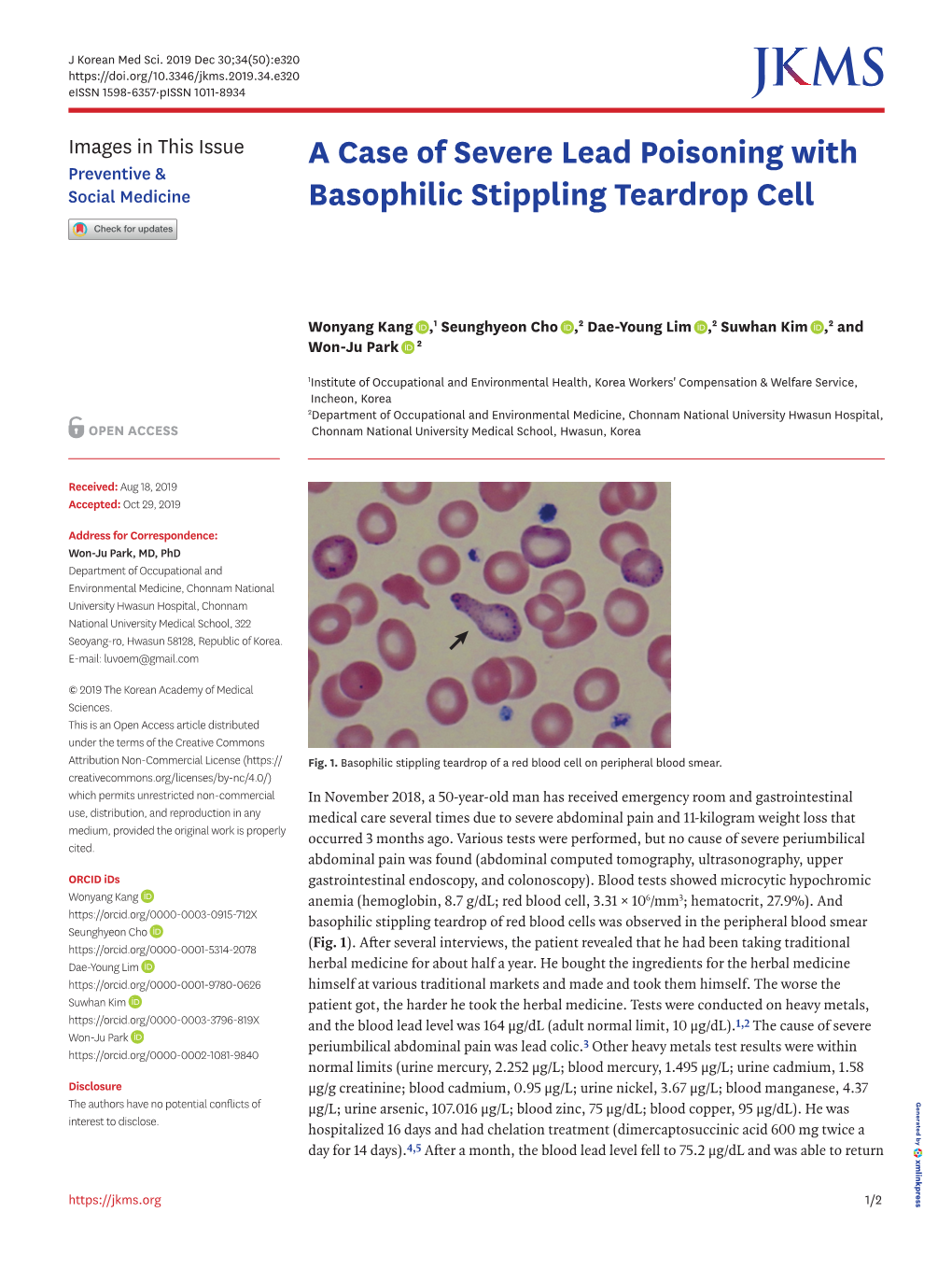 A Case of Severe Lead Poisoning with Basophilic Stippling Teardrop Cell