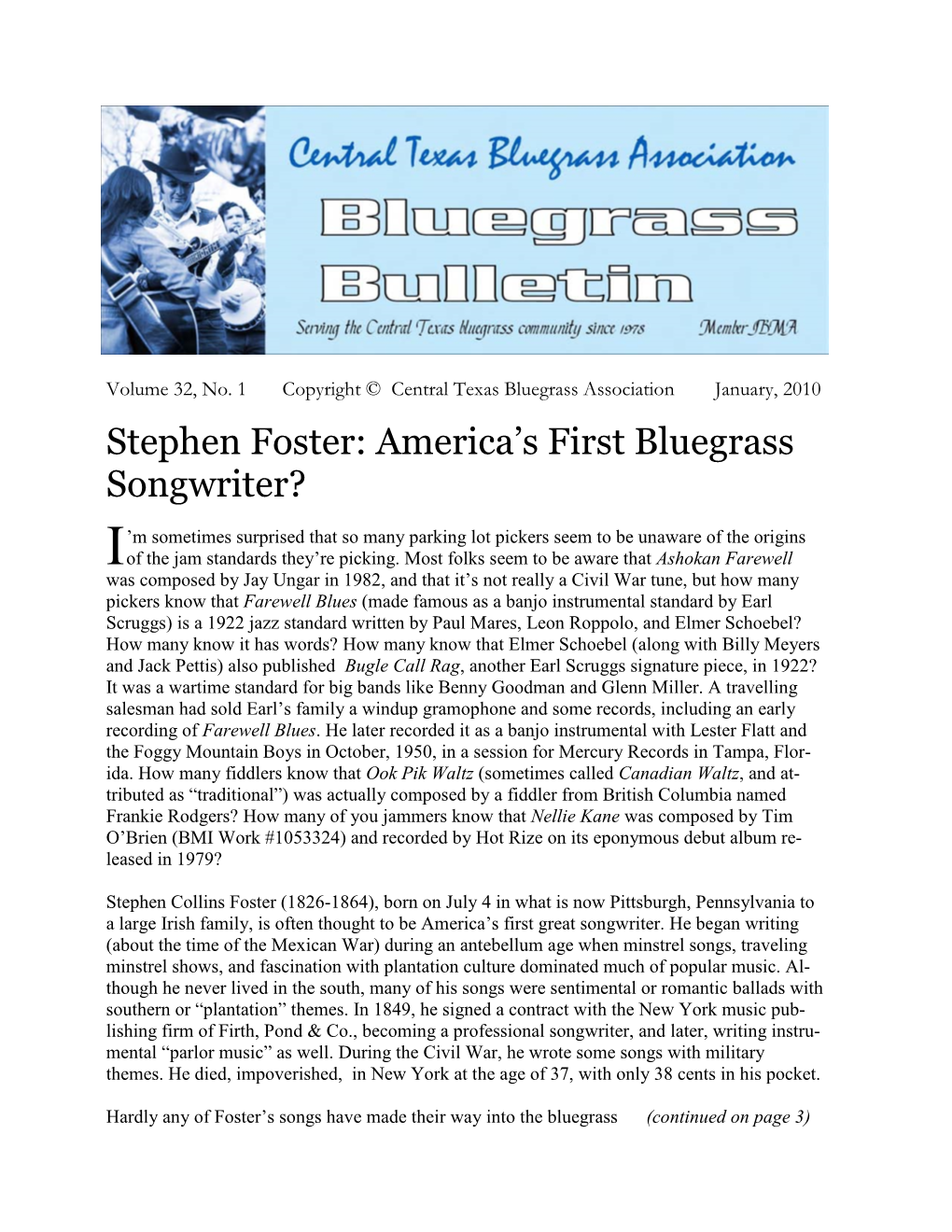 Stephen Foster: America’S First Bluegrass Songwriter?