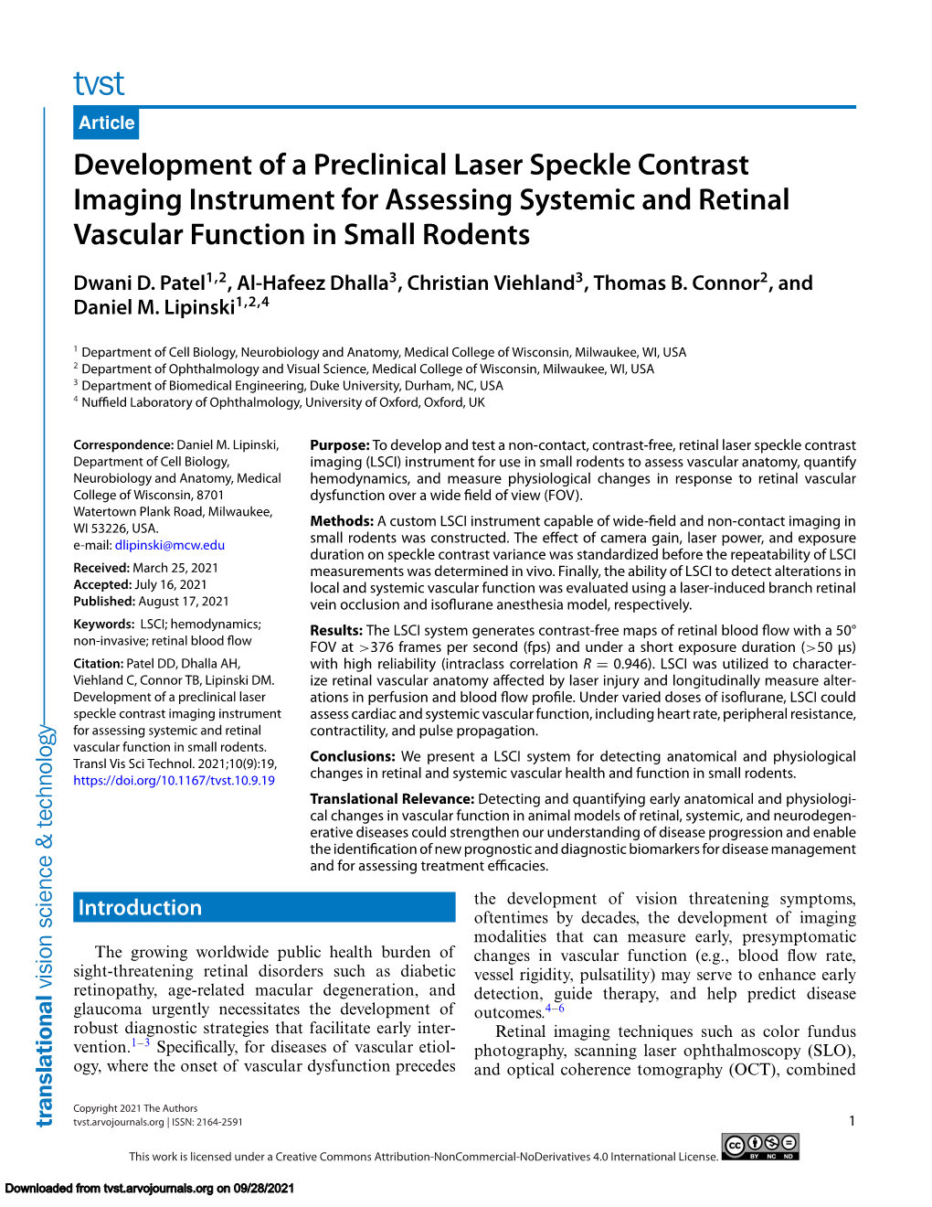 Development of a Preclinical Laser Speckle Contrast Imaging Instrument for Assessing Systemic and Retinal Vascular Function in Small Rodents