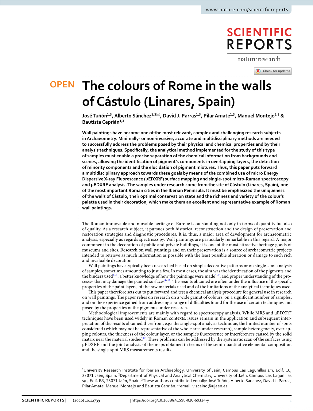 The Colours of Rome in the Walls of Cástulo (Linares, Spain) José Tuñón1,3, Alberto Sánchez1,3*, David J
