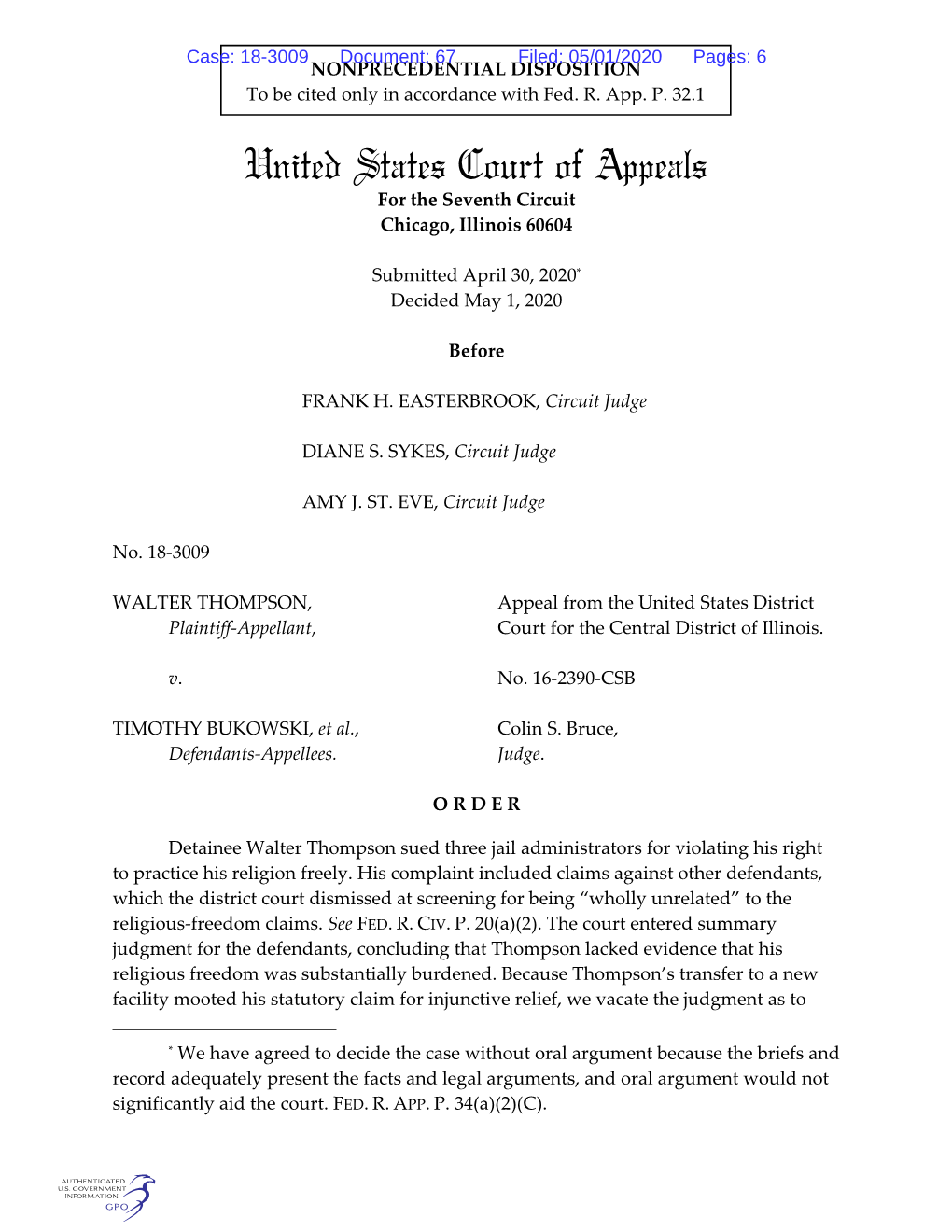 United States Court of Appeals for the Seventh Circuit Chicago, Illinois 60604