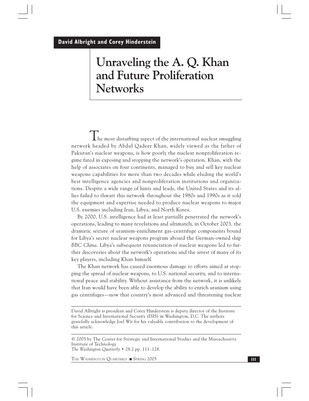 Unraveling the A. Q. Khan and Future Proliferation Networks