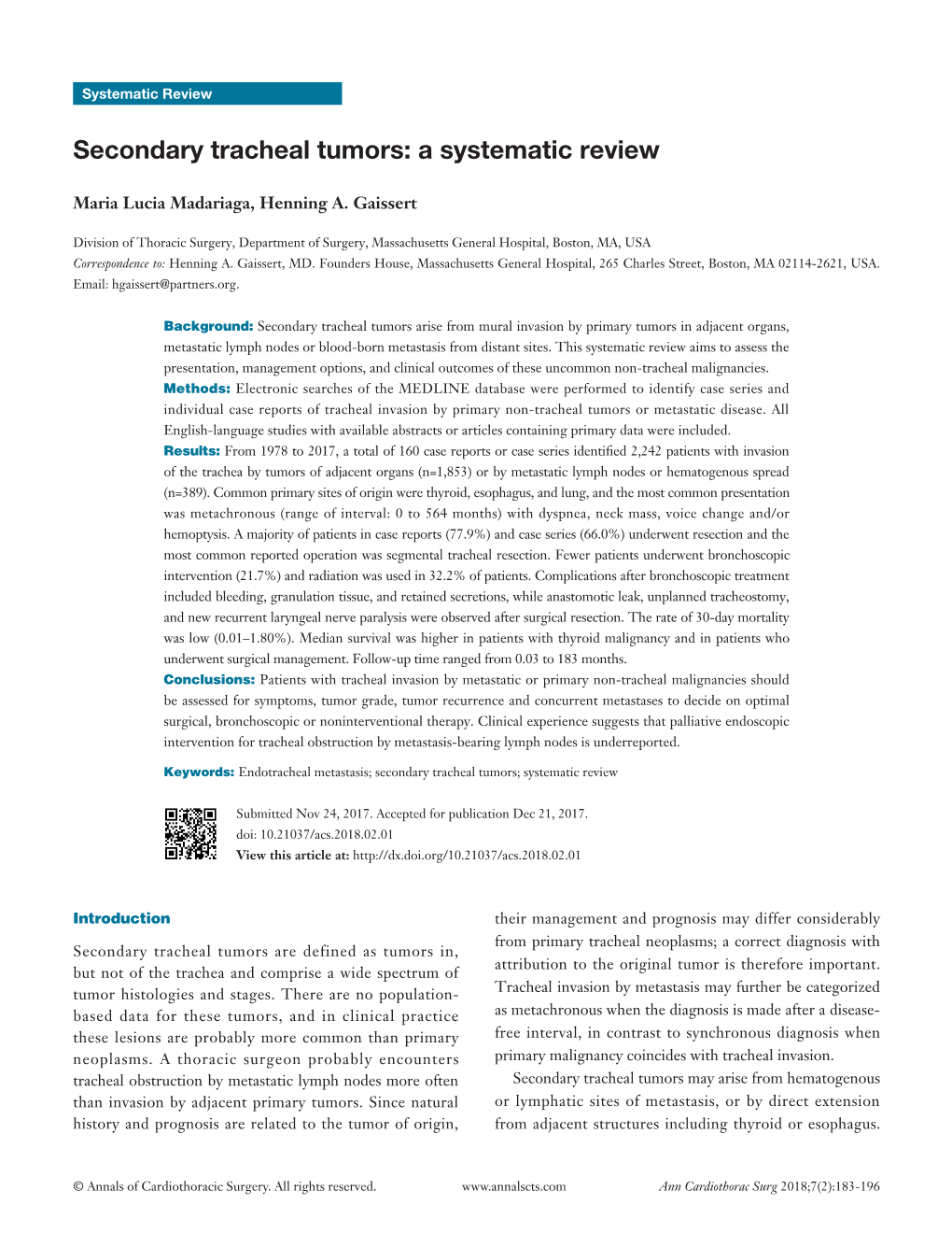 Secondary Tracheal Tumors: a Systematic Review