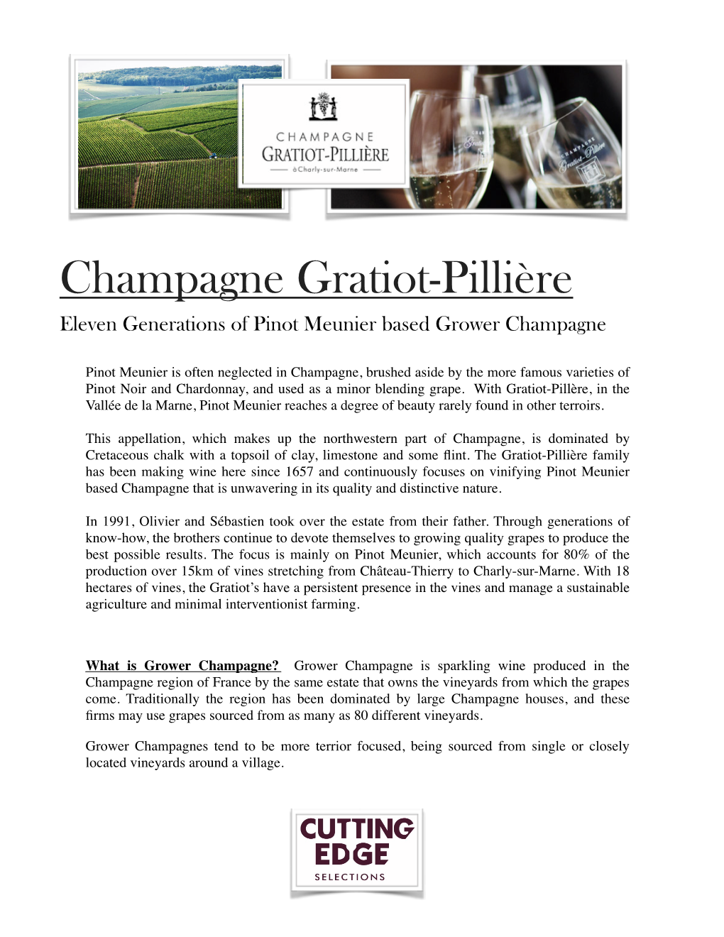 Gratiot-Pilliere Champagne Brand Sheet