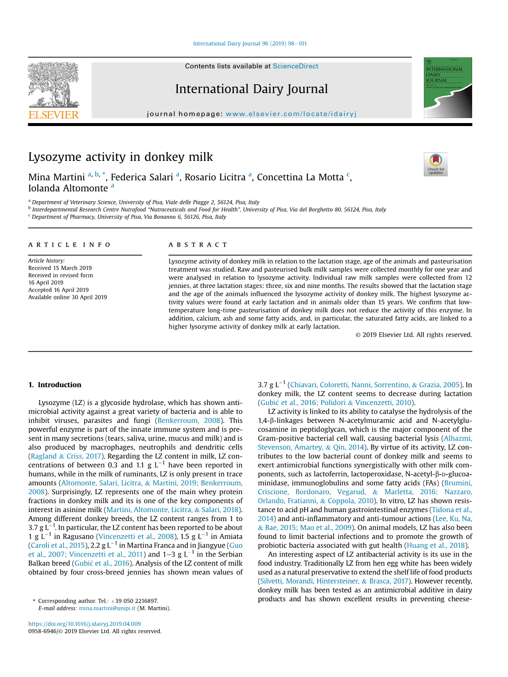 Lysozyme Activity in Donkey Milk