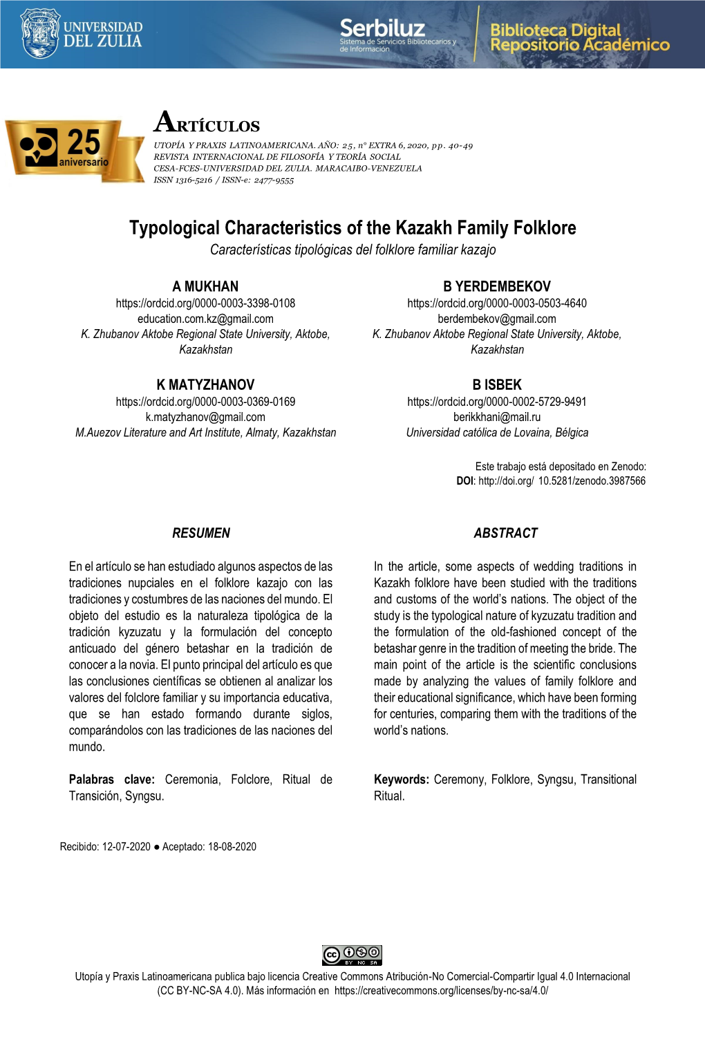 Typological Characteristics of the Kazakh Family Folklore Características Tipológicas Del Folklore Familiar Kazajo