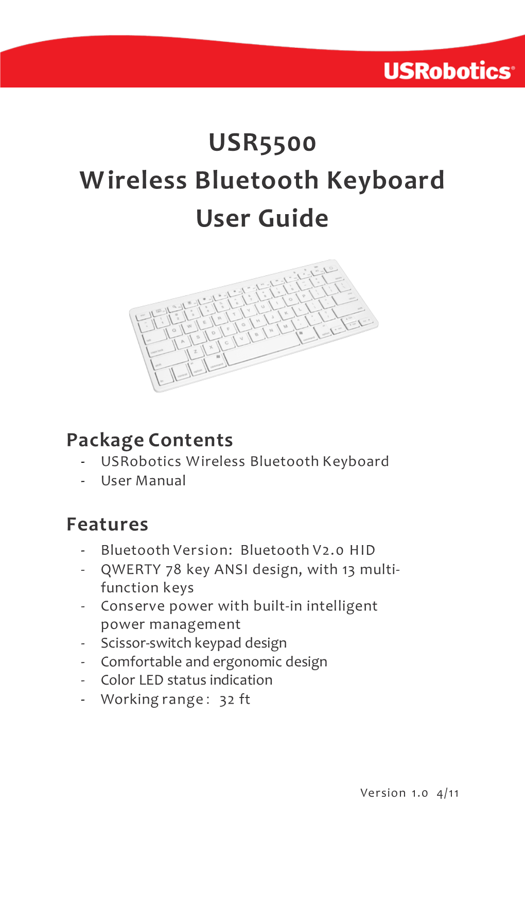 USR5500 Wireless Bluetooth Keyboard User Guide