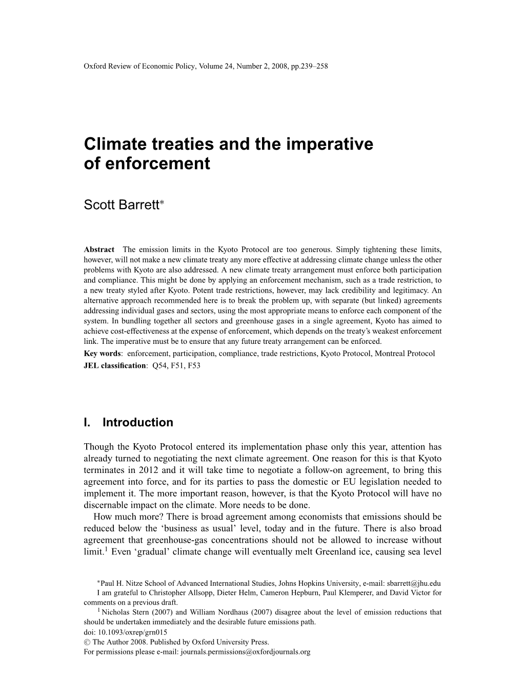 Climate Treaties and the Imperative of Enforcement