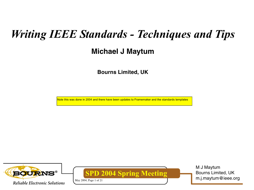 Writing IEEE Standards - Techniques and Tips