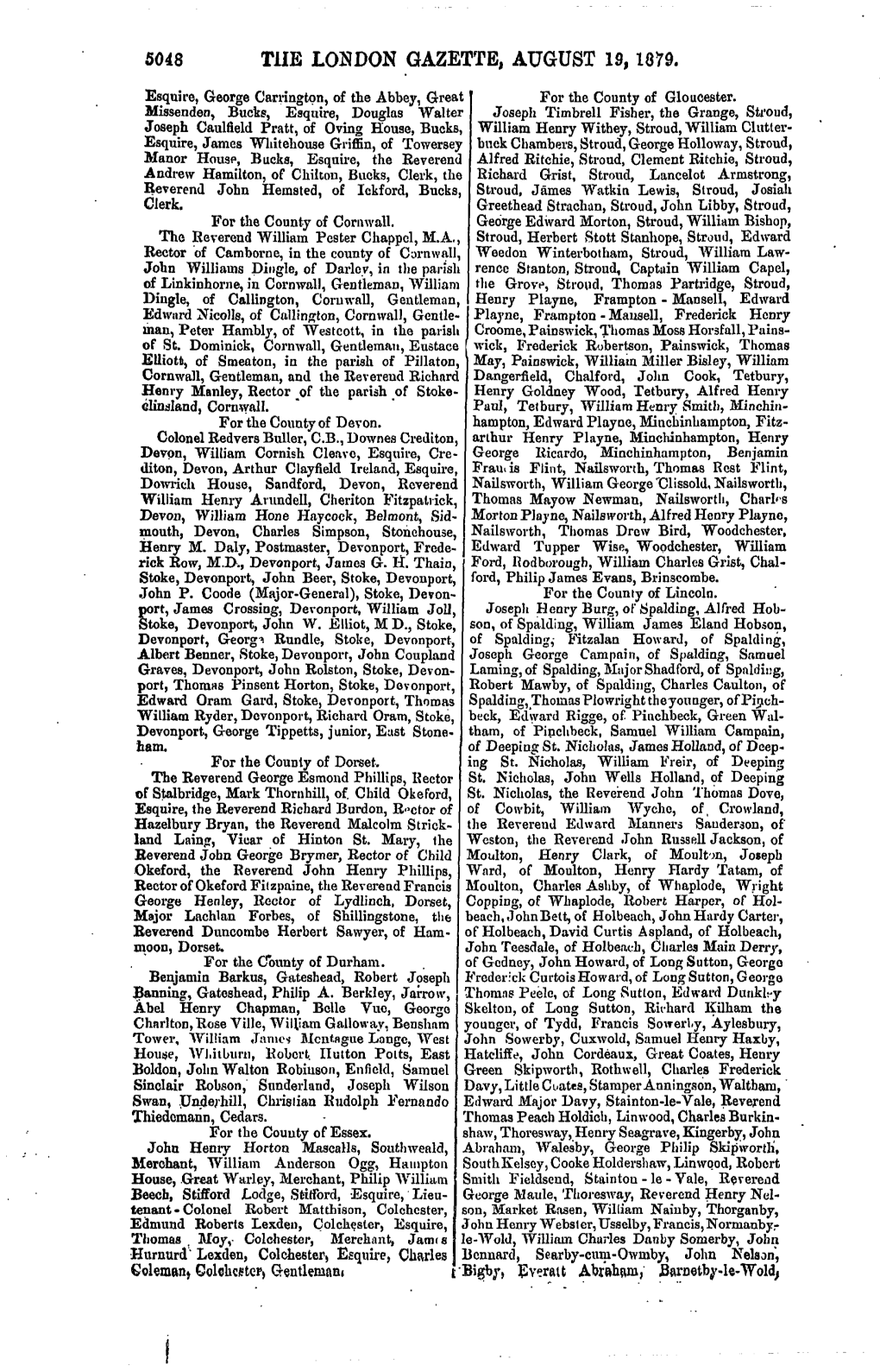 The London Gazette, August 19,1879