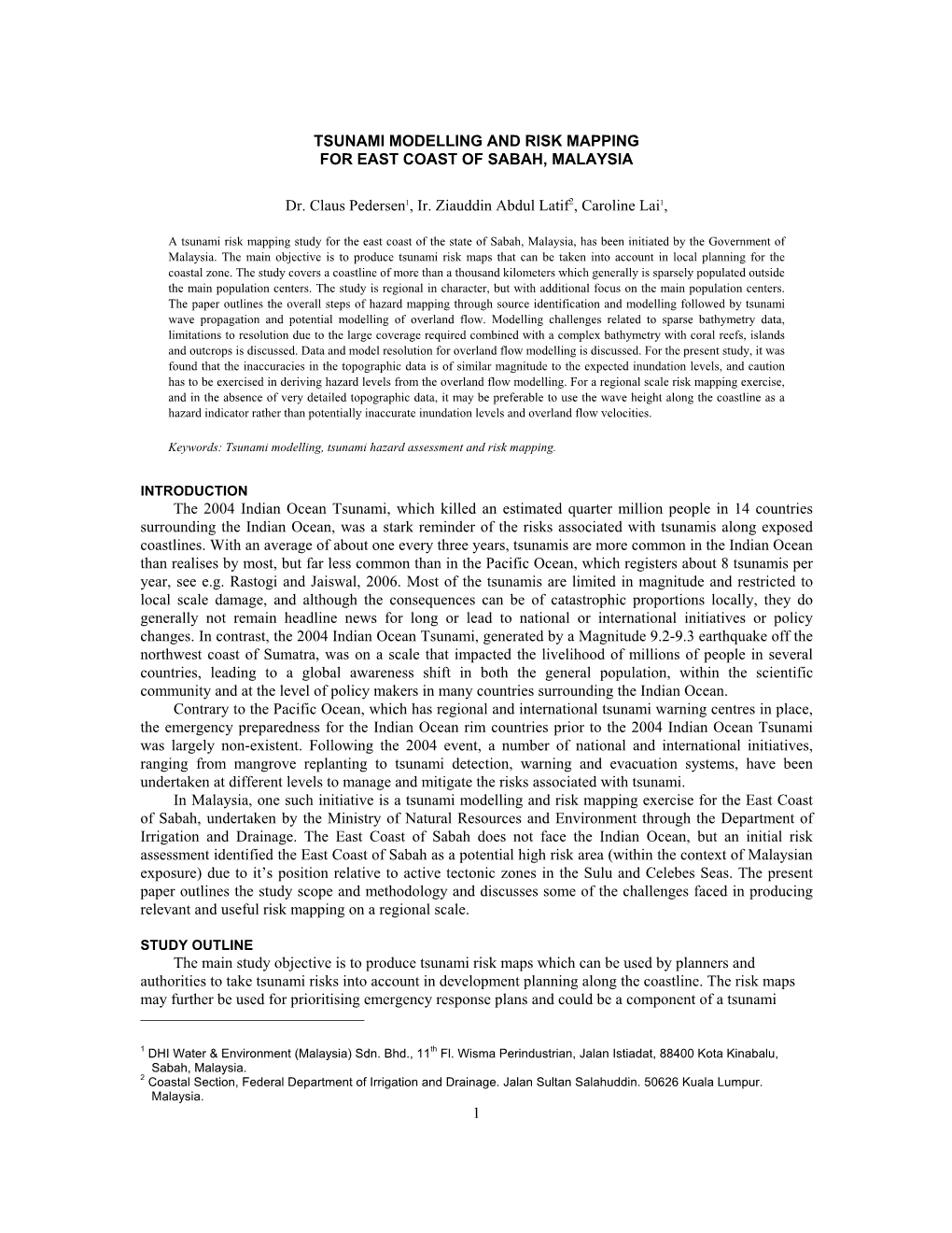 1 Tsunami Modelling and Risk Mapping for East Coast Of