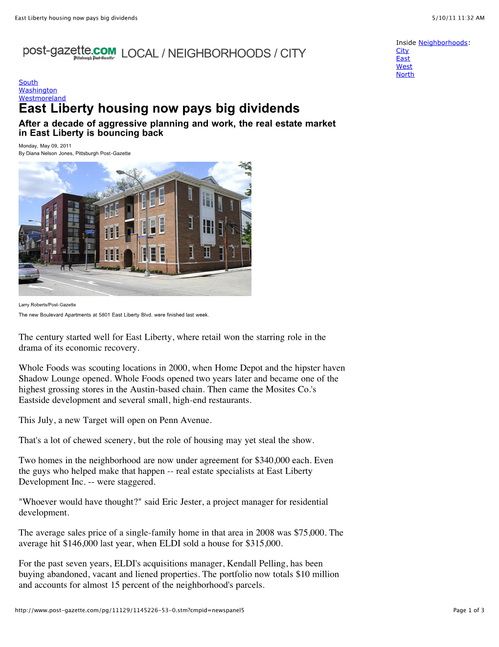 East Liberty Housing Now Pays Big Dividends 5/10/11 11:32 AM
