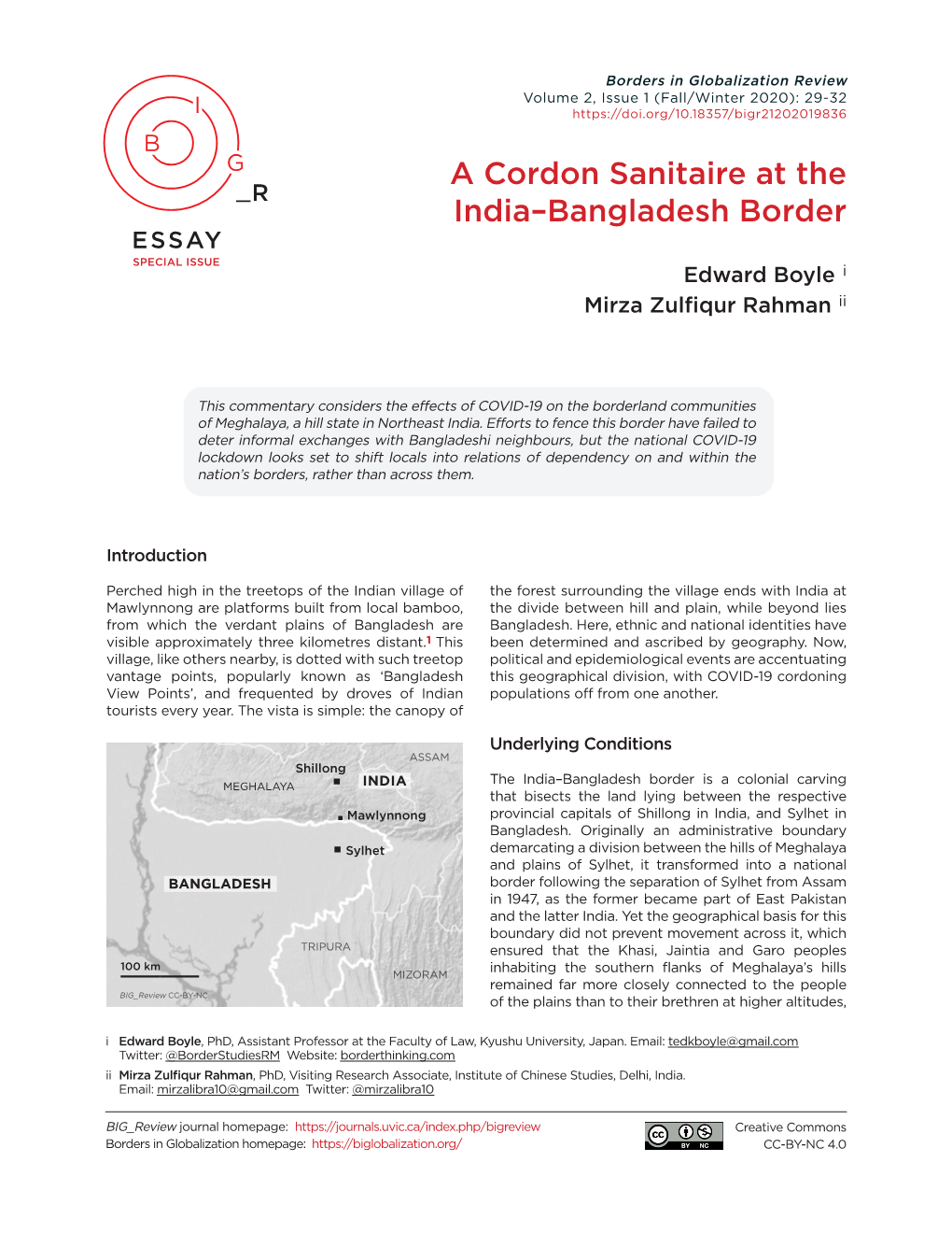 A Cordon Sanitaire at the India–Bangladesh Border