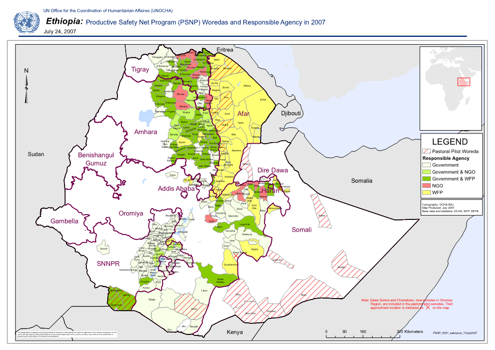 Ethiopia: Productive Safety Net Program (PSNP) Woredas and Responsible Agency in 2007 July 24, 2007