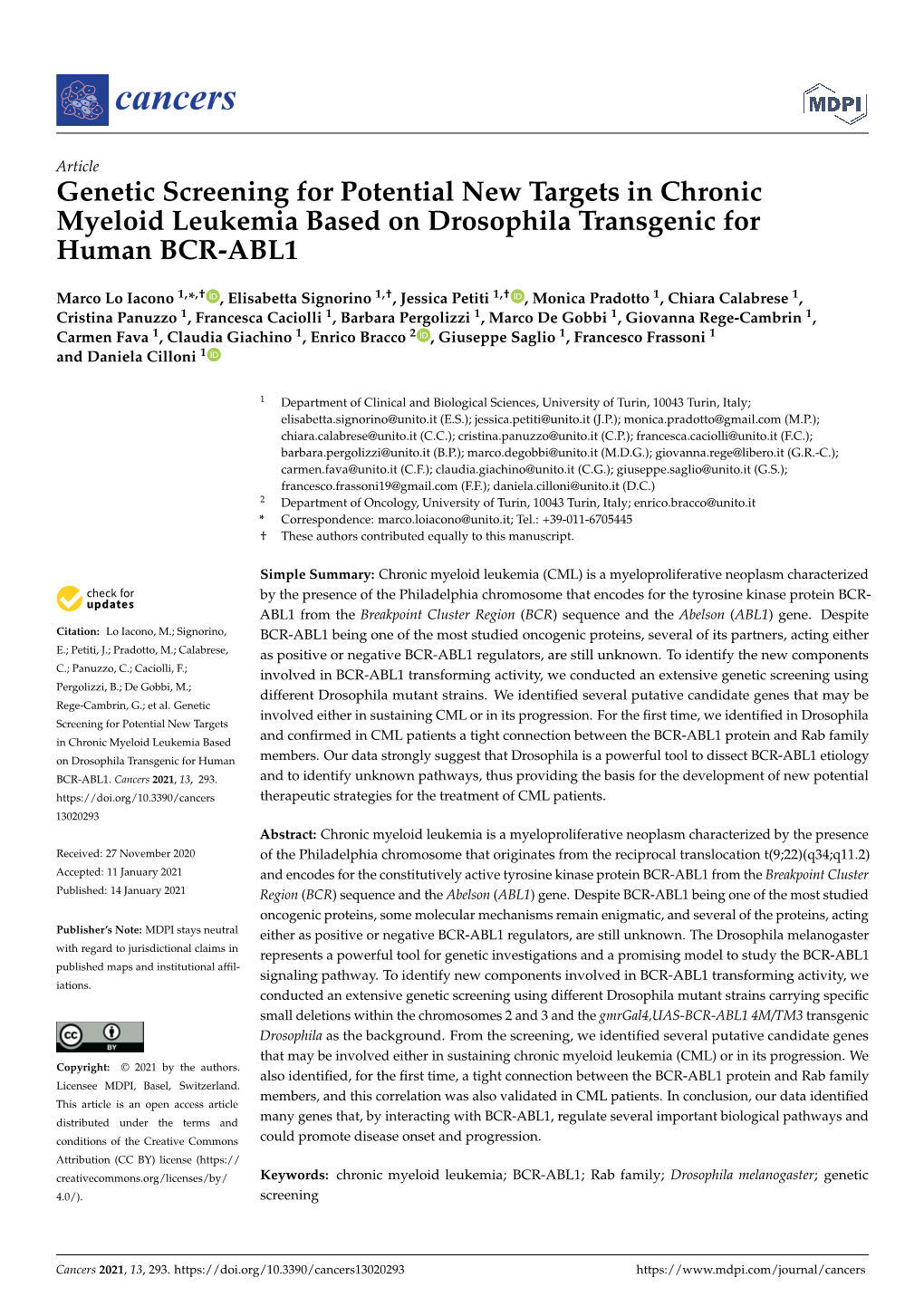 Genetic Screening for Potential New Targets in Chronic Myeloid Leukemia Based on Drosophila Transgenic for Human BCR-ABL1