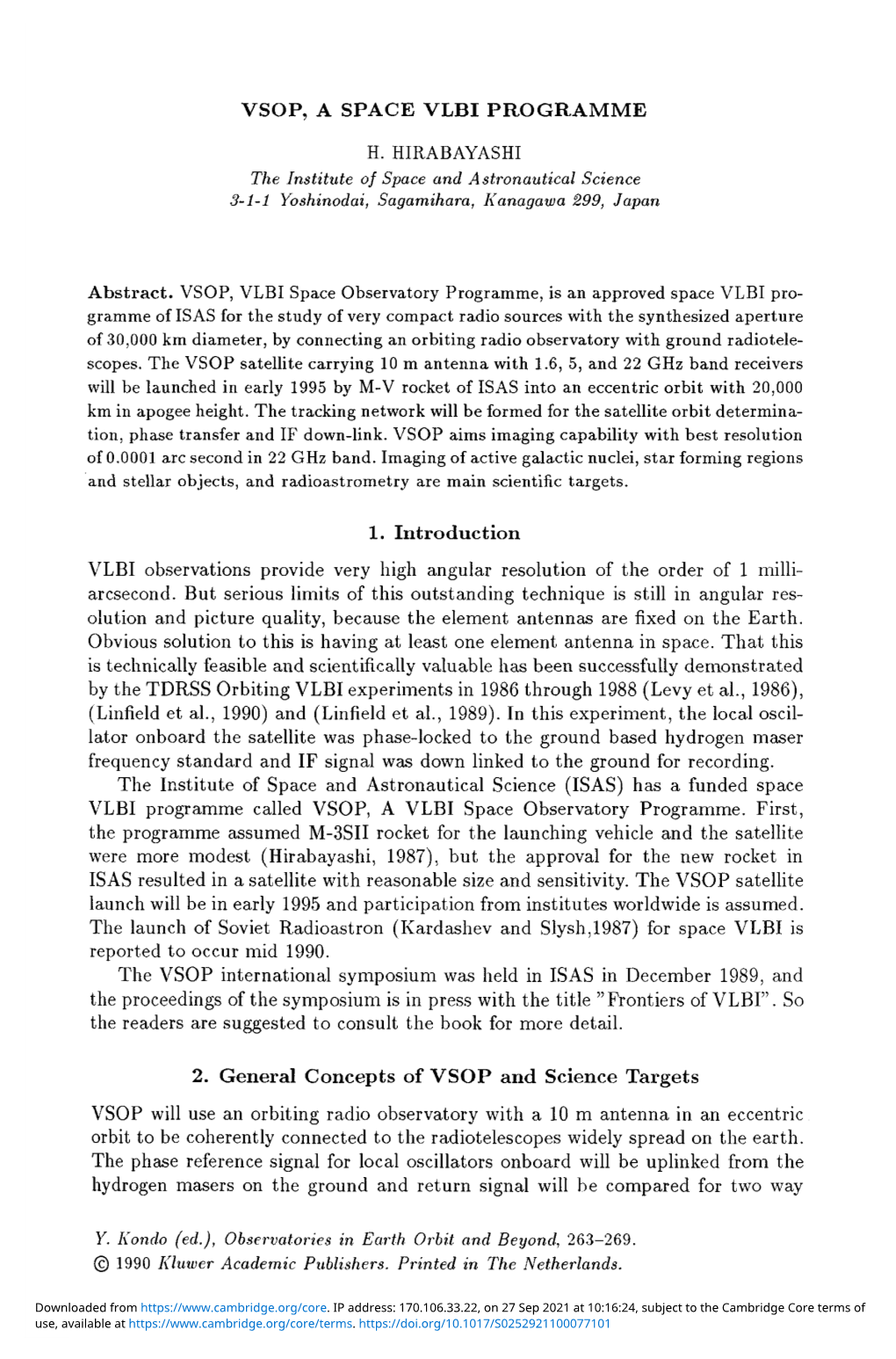 VSOP, a SPACE VLBI PROGRAMME H. HIRABAYASHI the Institute Of