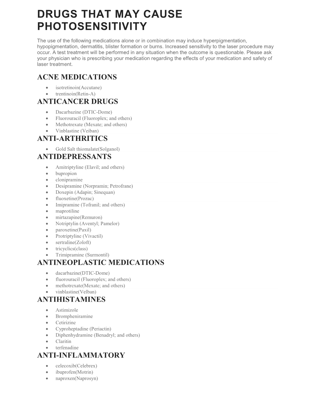 Drugs That May Cause Photosensitivity