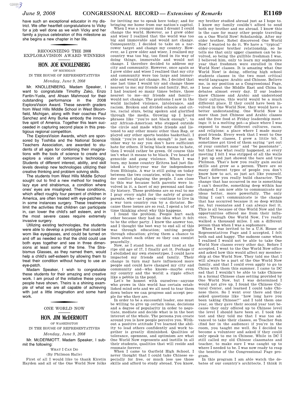 CONGRESSIONAL RECORD— Extensions of Remarks E1169 HON