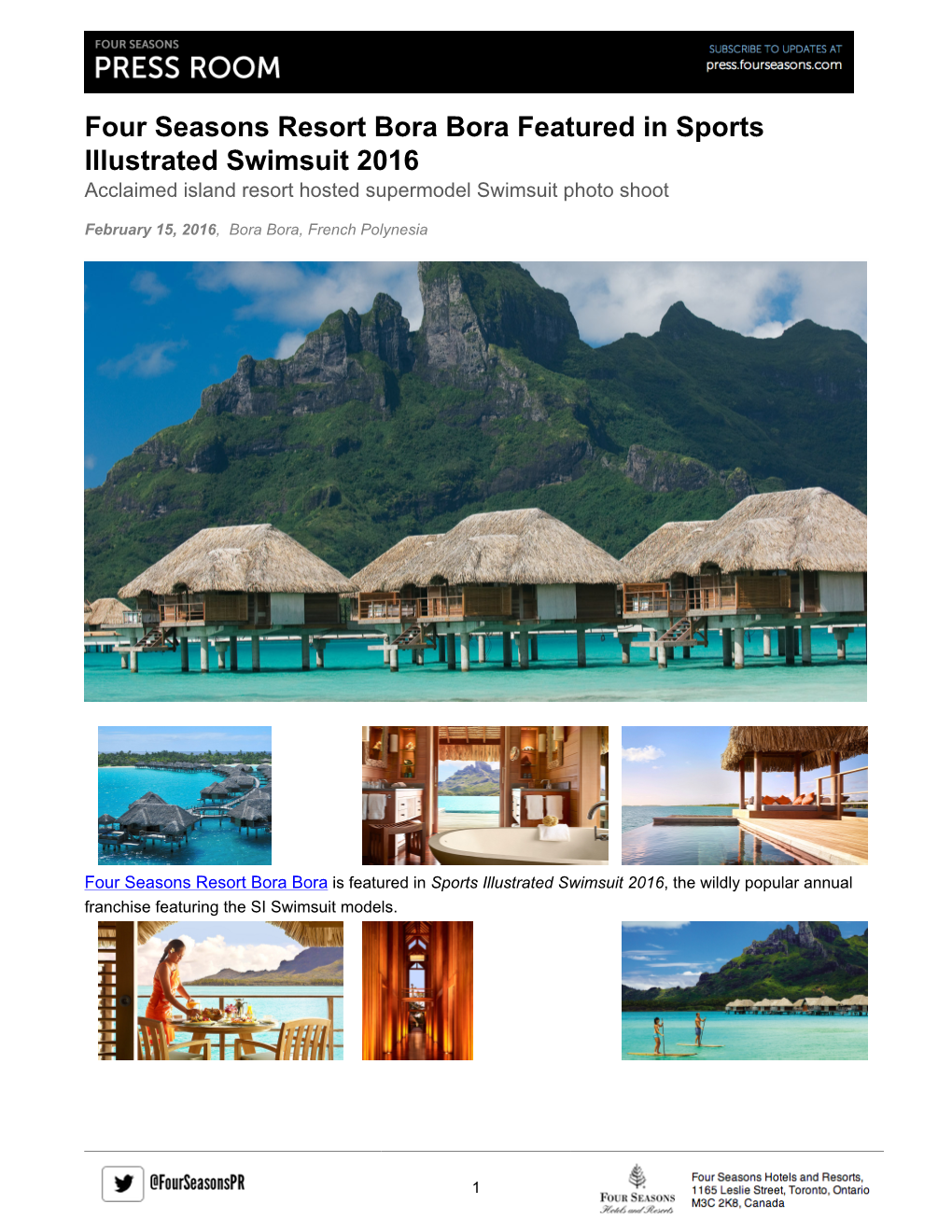 Four Seasons Resort Bora Bora Featured in Sports Illustrated Swimsuit 2016 Acclaimed Island Resort Hosted Supermodel Swimsuit Photo Shoot