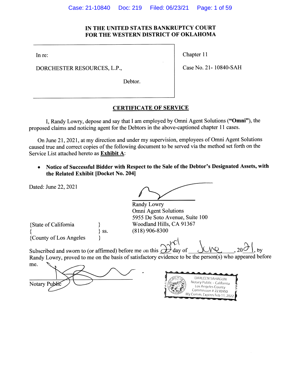 219 Filed: 06/23/21 Page: 1 of 59 Case: 21-10840 Doc: 219 Filed: 06/23/21 Page: 2 of 59