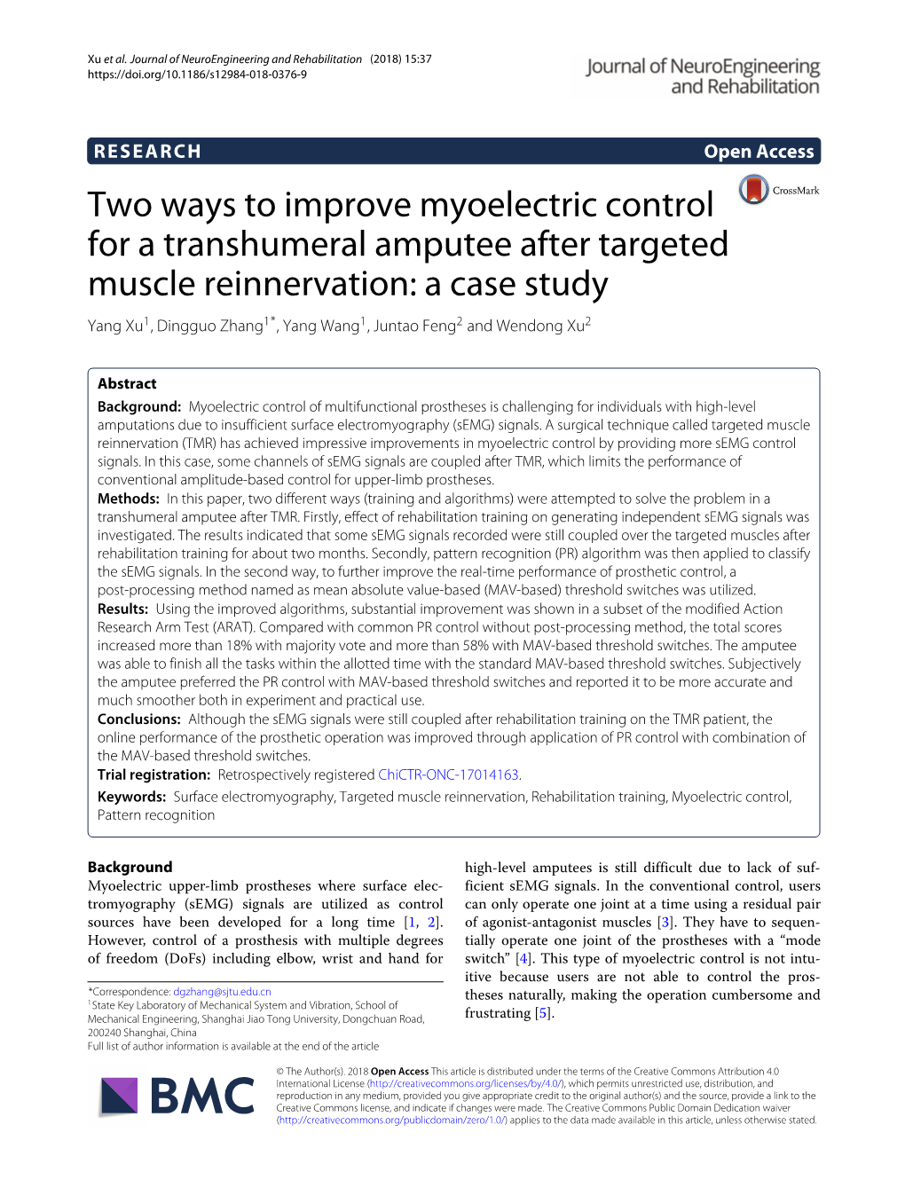 Two Ways to Improve Myoelectric Control for a Transhumeral