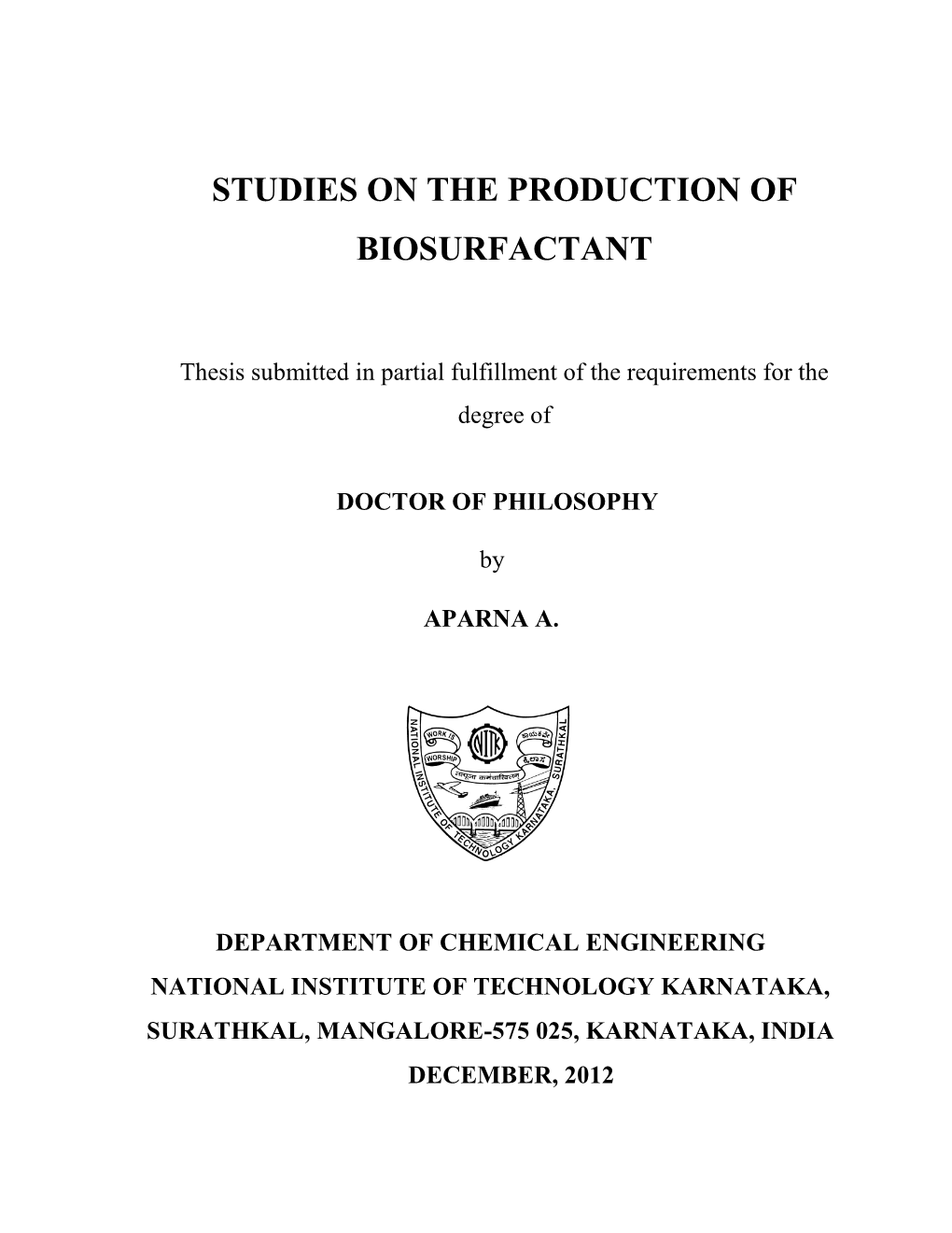 Studies on the Production of Biosurfactant