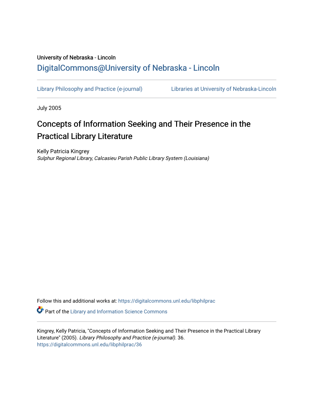 Concepts of Information Seeking and Their Presence in the Practical Library Literature