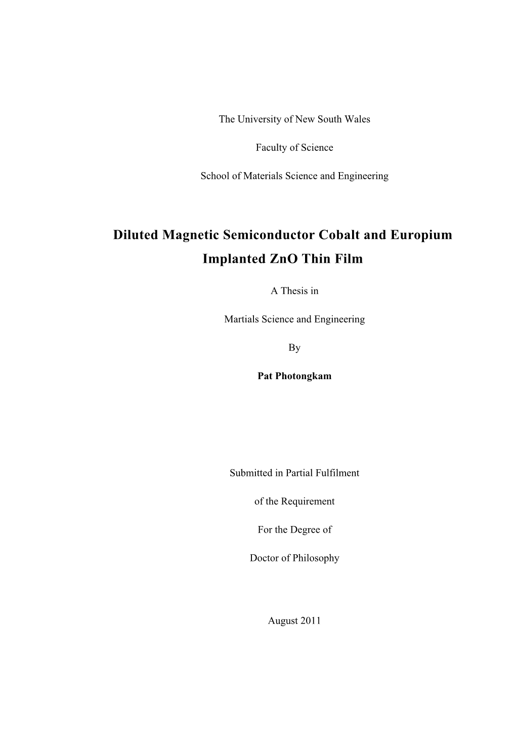 Diluted Magnetic Semiconductor Cobalt and Europium Implanted Zno Thin Film