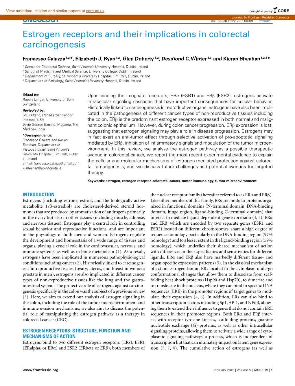 Estrogen Receptors and Their Implications in Colorectal