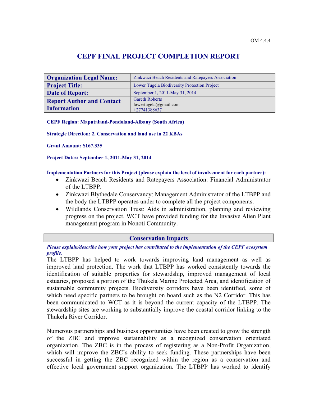 Cepf Final Project Completion Report