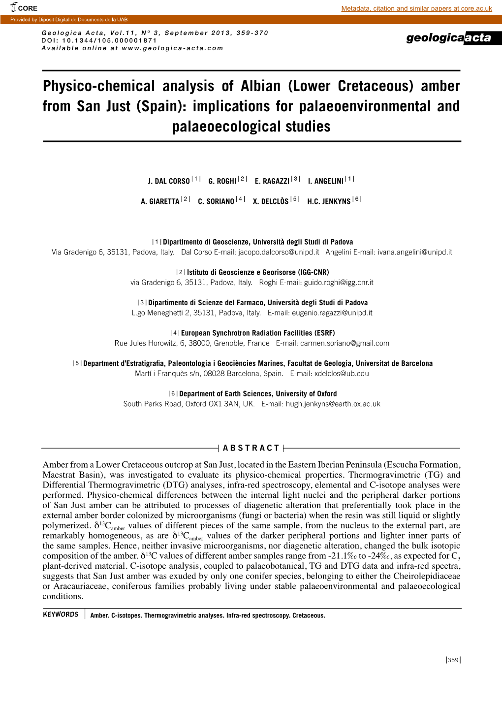 Amber from San Just (Spain): Implications for Palaeoenvironmental and Palaeoecological Studies