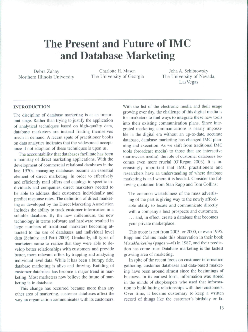 The Present and Future of IMC and Database Marketing