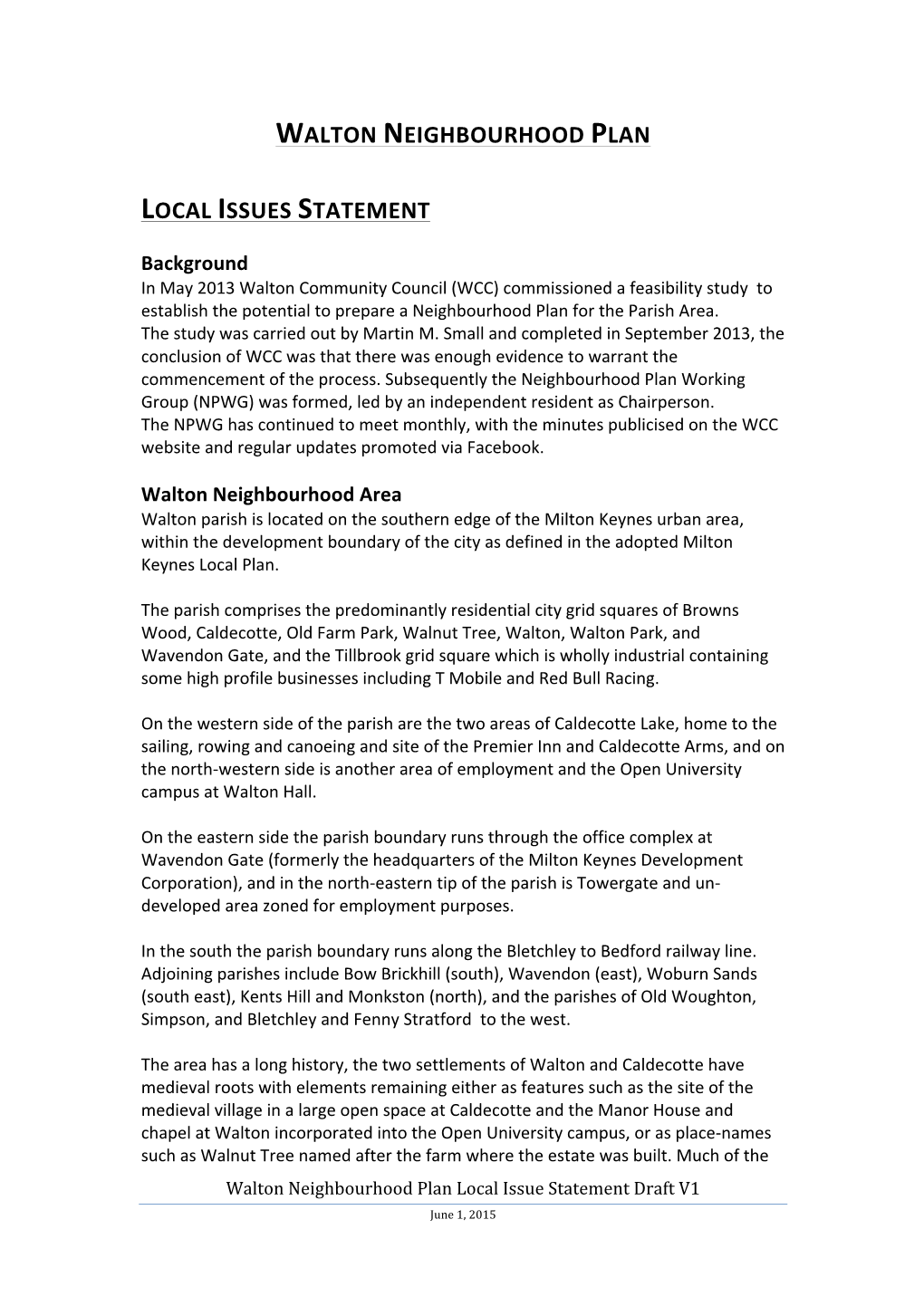 Walton Neighbourhood Plan Local Issues Statement