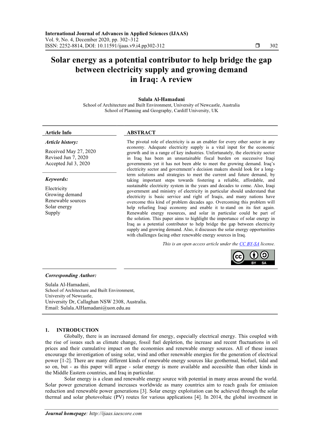 Solar Energy As a Potential Contributor to Help Bridge the Gap Between Electricity Supply and Growing Demand in Iraq: a Review