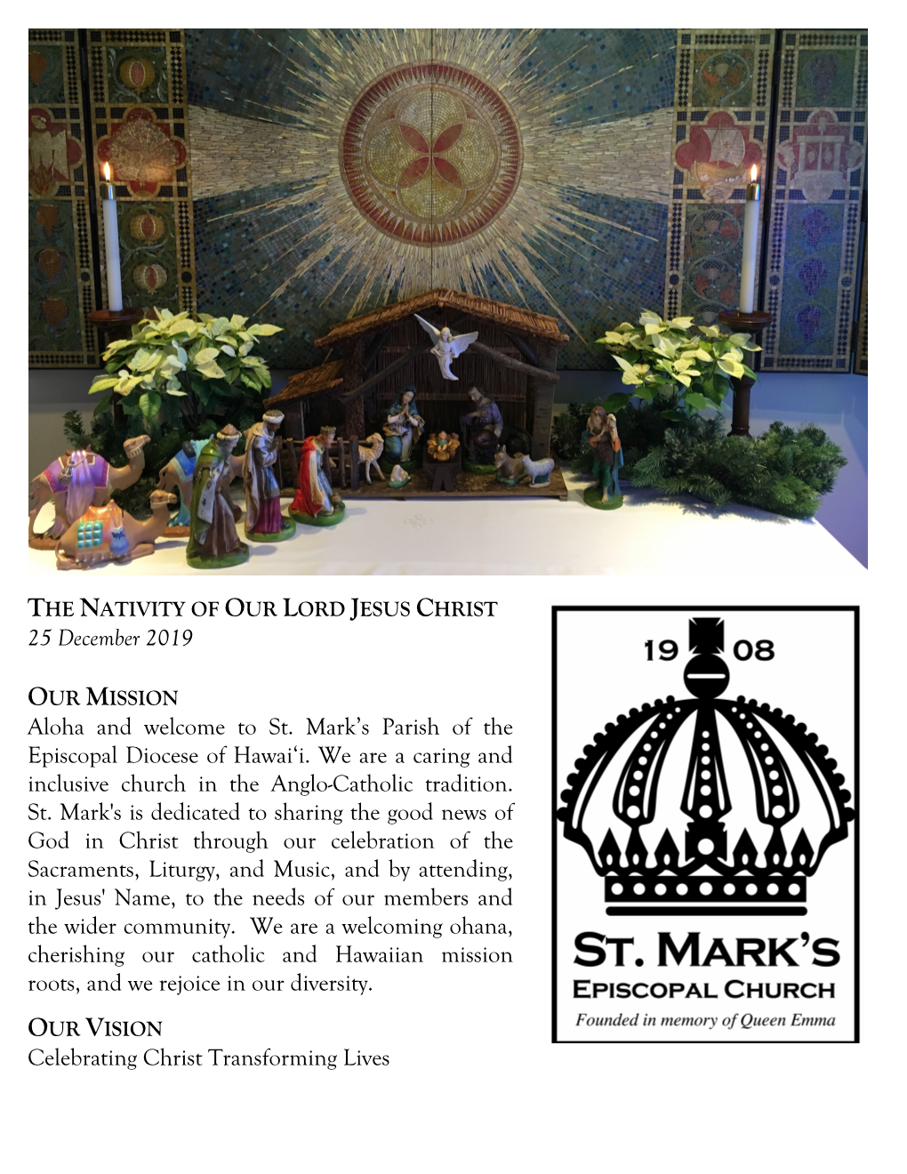 25 December 2019 Aloha and Welcome to St. Mark's Parish of The