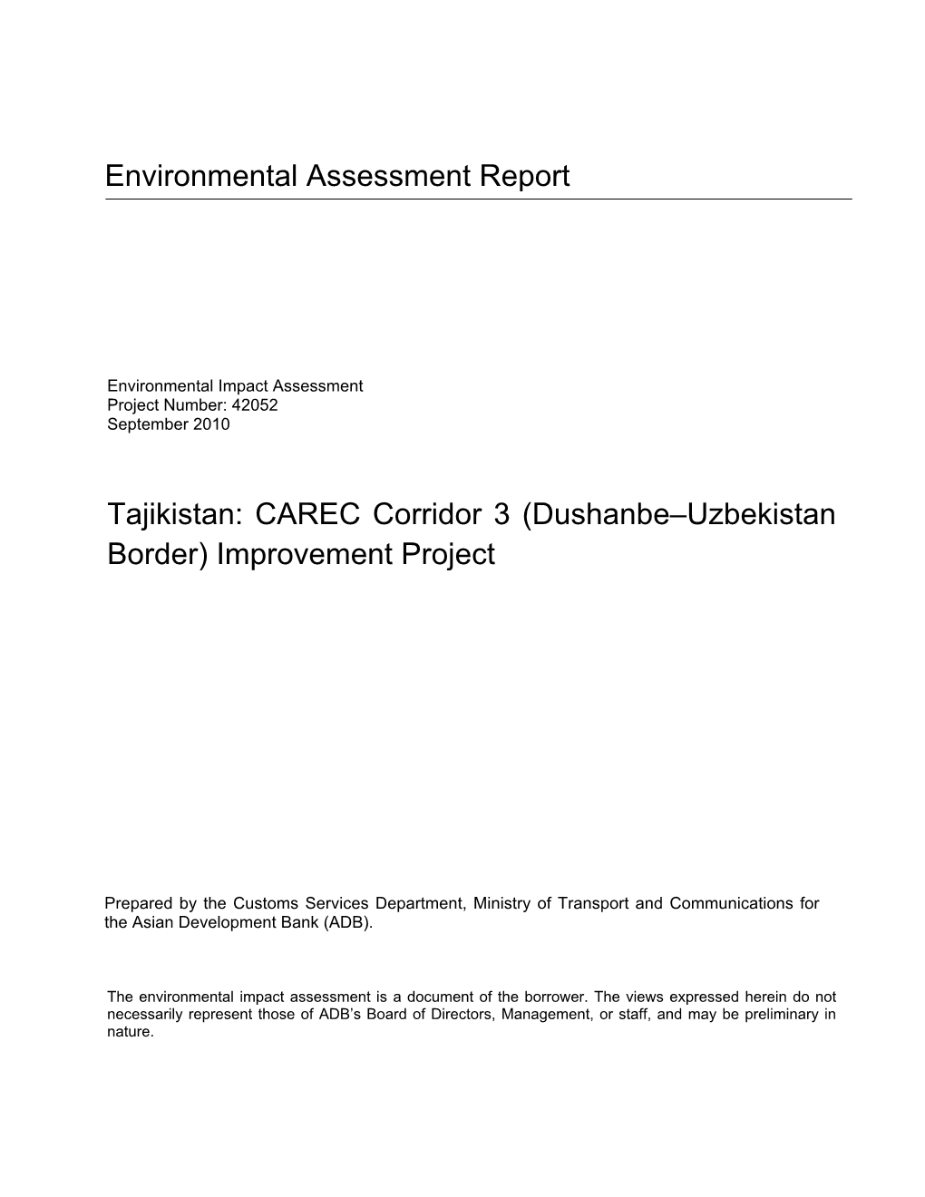 Environmental Impact Assessment Project Number: 42052 September 2010