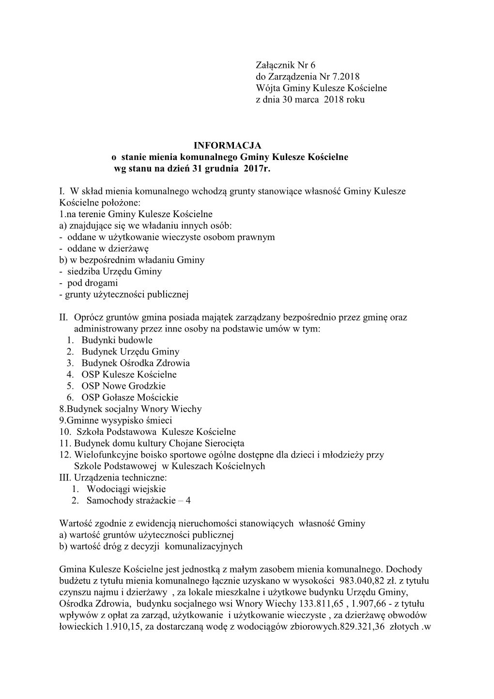 Załącznik Nr 6 Do Zarządzenia Nr 7.2018 Wójta Gminy Kulesze Kościelne Z Dnia 30 Marca 2018 Roku