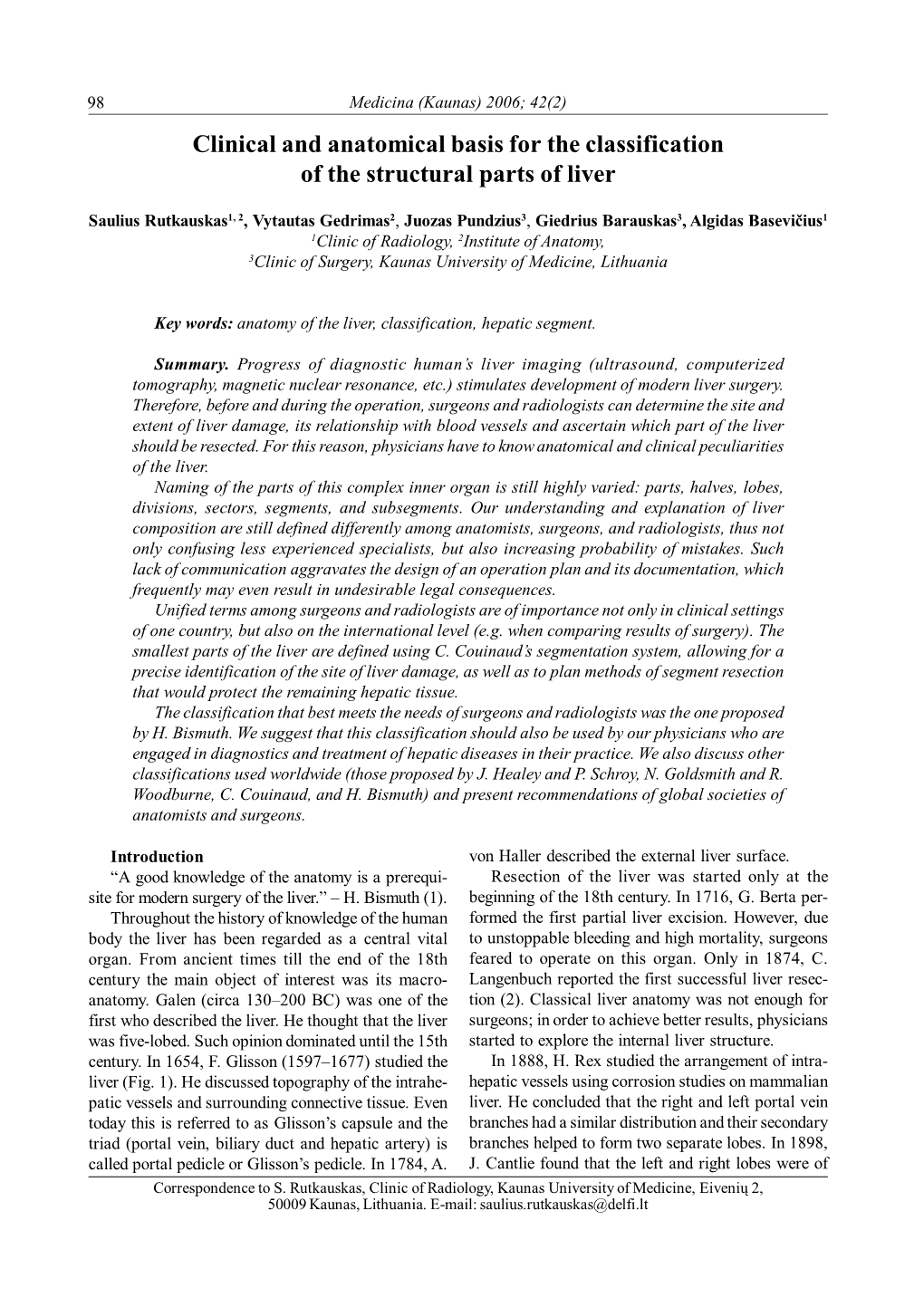 Clinical and Anatomical Basis for the Classification of the Structural Parts of Liver