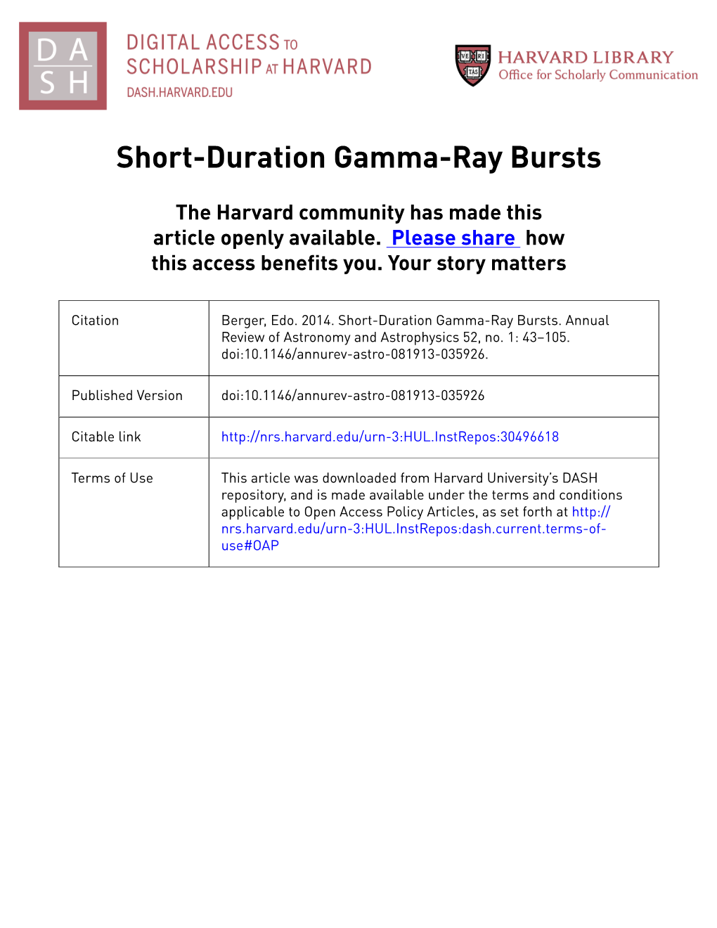 Short-Duration Gamma-Ray Bursts