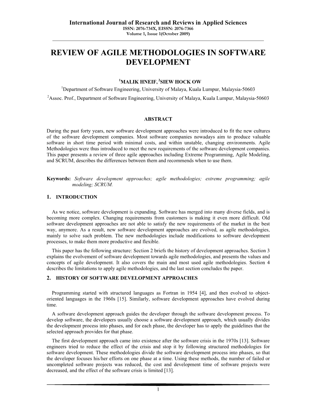Review of Agile Methodologies in Software Development