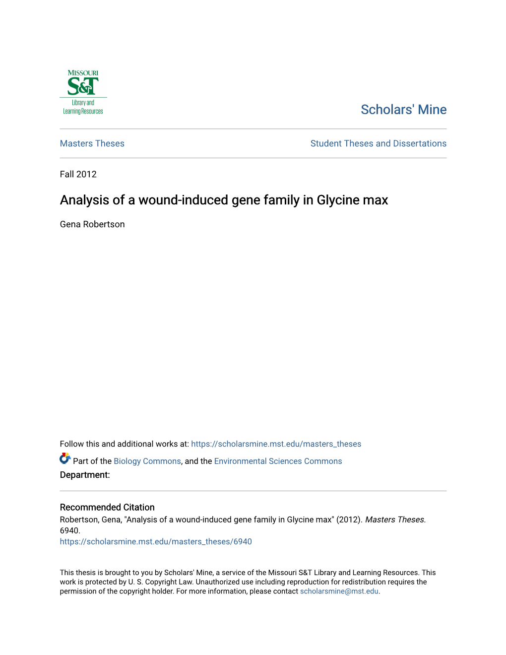 Analysis of a Wound-Induced Gene Family in Glycine Max